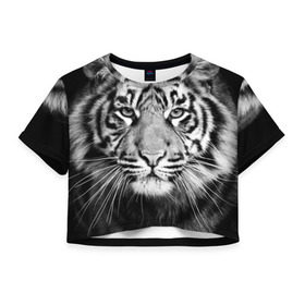 Женская футболка 3D укороченная с принтом Красавец тигр в Екатеринбурге, 100% полиэстер | круглая горловина, длина футболки до линии талии, рукава с отворотами | джунгли | дикая кошка | животные | зверь | король | кровь | мясо | опасность | охотник | тигр | хищник | царь | цирк