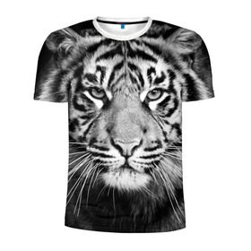 Мужская футболка 3D спортивная с принтом Красавец тигр в Екатеринбурге, 100% полиэстер с улучшенными характеристиками | приталенный силуэт, круглая горловина, широкие плечи, сужается к линии бедра | Тематика изображения на принте: джунгли | дикая кошка | животные | зверь | король | кровь | мясо | опасность | охотник | тигр | хищник | царь | цирк
