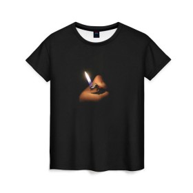 Женская футболка 3D с принтом Огонёк в Екатеринбурге, 100% полиэфир ( синтетическое хлопкоподобное полотно) | прямой крой, круглый вырез горловины, длина до линии бедер | зажигалка | искра | лампочка | маяк | мгла | ночь | огонёк | огонь | свет | свеча | сумрак | туман | тьма | фонарик