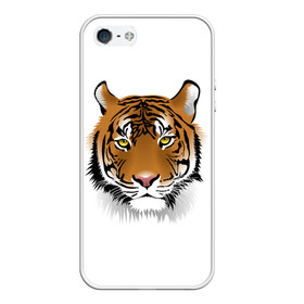 Чехол для iPhone 5/5S матовый с принтом Морда тигра в Екатеринбурге, Силикон | Область печати: задняя сторона чехла, без боковых панелей | зверь | кошка | полосы | тигр | хищник