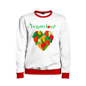 Детский свитшот 3D с принтом Vegan love в Екатеринбурге, 100% полиэстер | свободная посадка, прямой крой, мягкая тканевая резинка на рукавах и понизу свитшота | Тематика изображения на принте: art | vegan | вегетарианство | любовь | овощи | фрукты