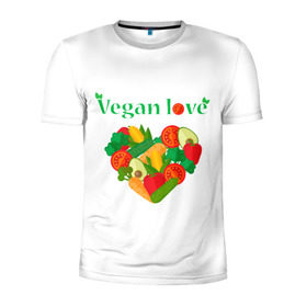Мужская футболка 3D спортивная с принтом Vegan love в Екатеринбурге, 100% полиэстер с улучшенными характеристиками | приталенный силуэт, круглая горловина, широкие плечи, сужается к линии бедра | art | vegan | вегетарианство | любовь | овощи | фрукты