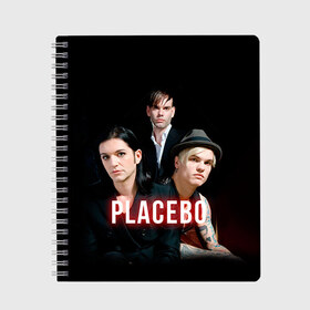 Тетрадь с принтом Placebo группа в Екатеринбурге, 100% бумага | 48 листов, плотность листов — 60 г/м2, плотность картонной обложки — 250 г/м2. Листы скреплены сбоку удобной пружинной спиралью. Уголки страниц и обложки скругленные. Цвет линий — светло-серый
 | placebo | брайан молко | молко | плацебо | плейсибо | плэйсибо