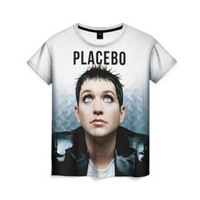 Женская футболка 3D с принтом Плацебо в Екатеринбурге, 100% полиэфир ( синтетическое хлопкоподобное полотно) | прямой крой, круглый вырез горловины, длина до линии бедер | placebo | брайан молко | молко | плацебо | плейсибо | плэйсибо