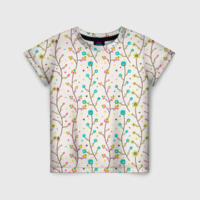 Детская футболка 3D с принтом Цветочные лианы в Екатеринбурге, 100% гипоаллергенный полиэфир | прямой крой, круглый вырез горловины, длина до линии бедер, чуть спущенное плечо, ткань немного тянется | весна | лианы | цвета | цветы