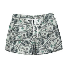 Женские шорты 3D с принтом Банкноты в Екатеринбурге, 100% полиэстер | прямой крой, два кармана без застежек по бокам. Мягкая трикотажная резинка на поясе, внутри которой широкие завязки. Длина до середины бедра | dollars | swag | бабло | банкноты | деньги | доллары | кеш | сваг | свег | свэг