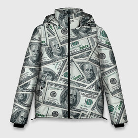 Мужская зимняя куртка 3D с принтом Банкноты в Екатеринбурге, верх — 100% полиэстер; подкладка — 100% полиэстер; утеплитель — 100% полиэстер | длина ниже бедра, свободный силуэт Оверсайз. Есть воротник-стойка, отстегивающийся капюшон и ветрозащитная планка. 

Боковые карманы с листочкой на кнопках и внутренний карман на молнии. | dollars | swag | бабло | банкноты | деньги | доллары | кеш | сваг | свег | свэг