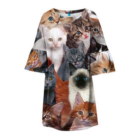 Детское платье 3D с принтом Котики в Екатеринбурге, 100% полиэстер | прямой силуэт, чуть расширенный к низу. Круглая горловина, на рукавах — воланы | cat | cats | кот | котик | коты | котята