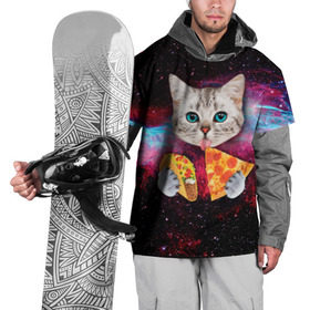 Накидка на куртку 3D с принтом Кот с едой в Екатеринбурге, 100% полиэстер |  | art | cat | pizza | space | еда | космос | кот | кот в космосе | кот с едой | котенок | котик | пицца