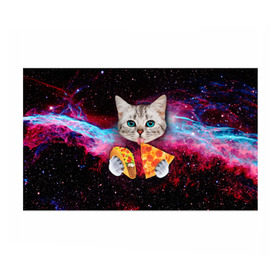 Бумага для упаковки 3D с принтом Кот с едой в Екатеринбурге, пластик и полированная сталь | круглая форма, металлическое крепление в виде кольца | Тематика изображения на принте: art | cat | pizza | space | еда | космос | кот | кот в космосе | кот с едой | котенок | котик | пицца