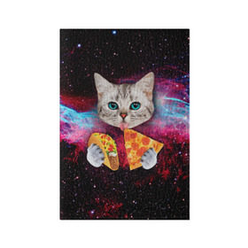 Обложка для паспорта матовая кожа с принтом Кот с едой в Екатеринбурге, натуральная матовая кожа | размер 19,3 х 13,7 см; прозрачные пластиковые крепления | Тематика изображения на принте: art | cat | pizza | space | еда | космос | кот | кот в космосе | кот с едой | котенок | котик | пицца