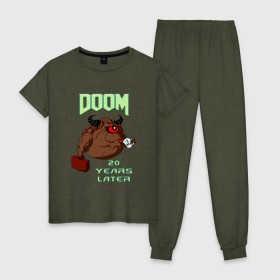 Женская пижама хлопок с принтом Doom 20 лет спустя в Екатеринбурге, 100% хлопок | брюки и футболка прямого кроя, без карманов, на брюках мягкая резинка на поясе и по низу штанин | 
