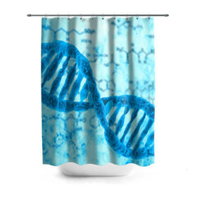 Штора 3D для ванной с принтом ДНК в Екатеринбурге, 100% полиэстер | плотность материала — 100 г/м2. Стандартный размер — 146 см х 180 см. По верхнему краю — пластиковые люверсы для креплений. В комплекте 10 пластиковых колец | абстракция | биология | днк | молекула | синяя.цепочка | формула