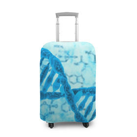Чехол для чемодана 3D с принтом ДНК в Екатеринбурге, 86% полиэфир, 14% спандекс | двустороннее нанесение принта, прорези для ручек и колес | абстракция | биология | днк | молекула | синяя.цепочка | формула
