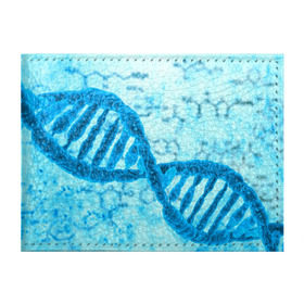 Обложка для студенческого билета с принтом ДНК в Екатеринбурге, натуральная кожа | Размер: 11*8 см; Печать на всей внешней стороне | Тематика изображения на принте: абстракция | биология | днк | молекула | синяя.цепочка | формула