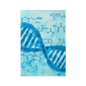Обложка для паспорта матовая кожа с принтом ДНК в Екатеринбурге, натуральная матовая кожа | размер 19,3 х 13,7 см; прозрачные пластиковые крепления | абстракция | биология | днк | молекула | синяя.цепочка | формула