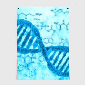 Постер с принтом ДНК в Екатеринбурге, 100% бумага
 | бумага, плотность 150 мг. Матовая, но за счет высокого коэффициента гладкости имеет небольшой блеск и дает на свету блики, но в отличии от глянцевой бумаги не покрыта лаком | абстракция | биология | днк | молекула | синяя.цепочка | формула