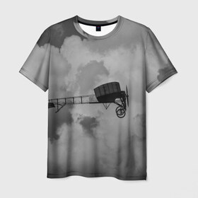Мужская футболка 3D с принтом Самолет в Екатеринбурге, 100% полиэфир | прямой крой, круглый вырез горловины, длина до линии бедер | высота | история | ретро | самолет | черная белая