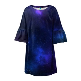 Детское платье 3D с принтом Звёздное небо в Екатеринбурге, 100% полиэстер | прямой силуэт, чуть расширенный к низу. Круглая горловина, на рукавах — воланы | Тематика изображения на принте: вселенная | галактика | звёзды | камета | космос | метеориты | метеоры | небо | ночь | солнечная система