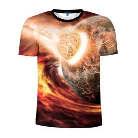 Мужская футболка 3D спортивная с принтом Падение метеорита в Екатеринбурге, 100% полиэстер с улучшенными характеристиками | приталенный силуэт, круглая горловина, широкие плечи, сужается к линии бедра | астероид | вселенная | галактика | звезды | катастрофа | планеты | туманность
