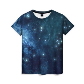 Женская футболка 3D с принтом Слияние галактик в Екатеринбурге, 100% полиэфир ( синтетическое хлопкоподобное полотно) | прямой крой, круглый вырез горловины, длина до линии бедер | вселенная | галактика | звёзды | комета | космос | метеориты | метеоры | созвездия
