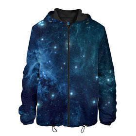 Мужская куртка 3D с принтом Слияние галактик в Екатеринбурге, ткань верха — 100% полиэстер, подклад — флис | прямой крой, подол и капюшон оформлены резинкой с фиксаторами, два кармана без застежек по бокам, один большой потайной карман на груди. Карман на груди застегивается на липучку | Тематика изображения на принте: вселенная | галактика | звёзды | комета | космос | метеориты | метеоры | созвездия