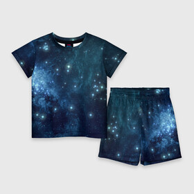 Детский костюм с шортами 3D с принтом Слияние галактик в Екатеринбурге,  |  | вселенная | галактика | звёзды | комета | космос | метеориты | метеоры | созвездия