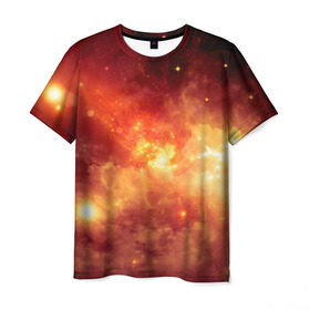 Мужская футболка 3D с принтом Пылающий космос в Екатеринбурге, 100% полиэфир | прямой крой, круглый вырез горловины, длина до линии бедер | вселенная | вспышка | галактика | звёзды | комета | космос | метеориты | метеоры | огонь | пламя | планеты | свет