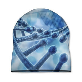 Шапка 3D с принтом Молекула ДНК в Екатеринбурге, 100% полиэстер | универсальный размер, печать по всей поверхности изделия | dna | биохимия | внешность | ген | генетика | днк | молекула | наследственность | спираль | способности | структура | характер | черты