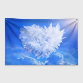 Флаг-баннер с принтом Сердце в Екатеринбурге, 100% полиэстер | размер 67 х 109 см, плотность ткани — 95 г/м2; по краям флага есть четыре люверса для крепления | голубая | любовь | небо | новая | перья | сердце