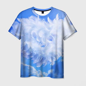 Мужская футболка 3D с принтом Сердце в Екатеринбурге, 100% полиэфир | прямой крой, круглый вырез горловины, длина до линии бедер | голубая | любовь | небо | новая | перья | сердце