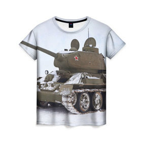 Женская футболка 3D с принтом Танк т34-85 в Екатеринбурге, 100% полиэфир ( синтетическое хлопкоподобное полотно) | прямой крой, круглый вырез горловины, длина до линии бедер | 34 85 | армия | танк