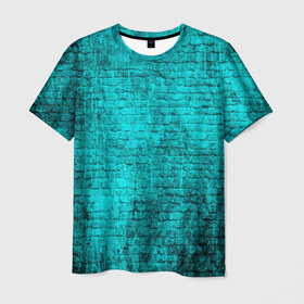 Мужская футболка 3D с принтом Кирпичи в Екатеринбурге, 100% полиэфир | прямой крой, круглый вырез горловины, длина до линии бедер | бирюзовый | кирпичи