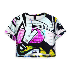 Женская футболка 3D укороченная с принтом Абстрактный в Екатеринбурге, 100% полиэстер | круглая горловина, длина футболки до линии талии, рукава с отворотами | граффити | искусство