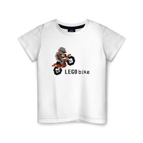 Детская футболка хлопок с принтом Лего мотоцикл в Екатеринбурге, 100% хлопок | круглый вырез горловины, полуприлегающий силуэт, длина до линии бедер | Тематика изображения на принте: lego | конструктор | лего | мотоцикл