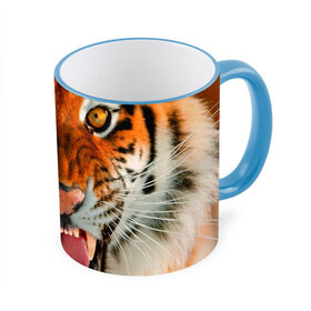 Кружка 3D с принтом Амурский тигр в Екатеринбурге, керамика | ёмкость 330 мл | Тематика изображения на принте: амур | голова | животные | кошка | оскал | тигр