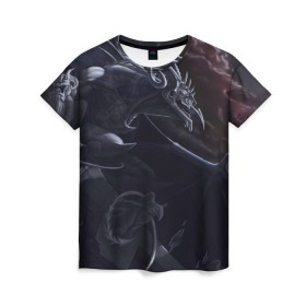 Женская футболка 3D с принтом Горгулья в Екатеринбурге, 100% полиэфир ( синтетическое хлопкоподобное полотно) | прямой крой, круглый вырез горловины, длина до линии бедер | горгулья | демон | дьявол | тьма | черная