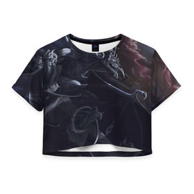 Женская футболка 3D укороченная с принтом Горгулья в Екатеринбурге, 100% полиэстер | круглая горловина, длина футболки до линии талии, рукава с отворотами | горгулья | демон | дьявол | тьма | черная