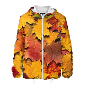 Мужская куртка 3D с принтом Осень на дворе в Екатеринбурге, ткань верха — 100% полиэстер, подклад — флис | прямой крой, подол и капюшон оформлены резинкой с фиксаторами, два кармана без застежек по бокам, один большой потайной карман на груди. Карман на груди застегивается на липучку | бордовый | жёлтый | красный | листва | листья