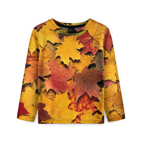 Детский лонгслив 3D Осень на дворе: в Екатеринбурге, 100% полиэстер | длинные рукава, круглый вырез горловины, полуприлегающий силуэт
 | Тематика изображения на принте: бордовый | жёлтый | красный | листва | листья