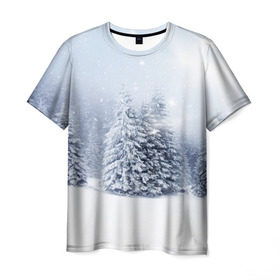 Мужская футболка 3D с принтом Зимняя пора в Екатеринбурге, 100% полиэфир | прямой крой, круглый вырез горловины, длина до линии бедер | вьюга | горы | зима | лес | метель | мороз | пейзаж | пурга | снег | снегопад | сосулька | стужа | сугроб | холод