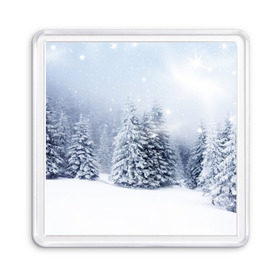 Магнит 55*55 с принтом Зимняя пора в Екатеринбурге, Пластик | Размер: 65*65 мм; Размер печати: 55*55 мм | Тематика изображения на принте: вьюга | горы | зима | лес | метель | мороз | пейзаж | пурга | снег | снегопад | сосулька | стужа | сугроб | холод