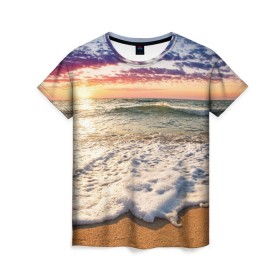 Женская футболка 3D с принтом Красочный закат в Екатеринбурге, 100% полиэфир ( синтетическое хлопкоподобное полотно) | прямой крой, круглый вырез горловины, длина до линии бедер | sunrise | sunset | touchdown | волны | восход солнца | закат | красота | лето | море | небо | облака | океан | отдых | отпуск | пена | песок | прилив | природа | путешествие | рассвет | солнце | туризм