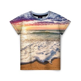 Детская футболка 3D с принтом Красочный закат в Екатеринбурге, 100% гипоаллергенный полиэфир | прямой крой, круглый вырез горловины, длина до линии бедер, чуть спущенное плечо, ткань немного тянется | sunrise | sunset | touchdown | волны | восход солнца | закат | красота | лето | море | небо | облака | океан | отдых | отпуск | пена | песок | прилив | природа | путешествие | рассвет | солнце | туризм