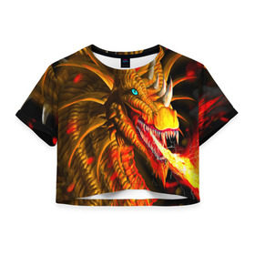 Женская футболка 3D укороченная с принтом Дракон в Екатеринбурге, 100% полиэстер | круглая горловина, длина футболки до линии талии, рукава с отворотами | арт | дракон | огонь