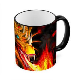Кружка 3D с принтом Дракон в Екатеринбурге, керамика | ёмкость 330 мл | Тематика изображения на принте: арт | дракон | огонь