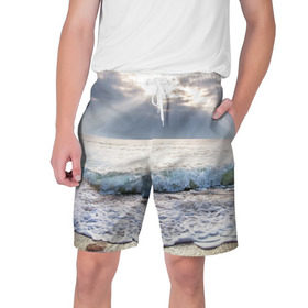 Мужские шорты 3D с принтом Закат в Екатеринбурге,  полиэстер 100% | прямой крой, два кармана без застежек по бокам. Мягкая трикотажная резинка на поясе, внутри которой широкие завязки. Длина чуть выше колен | Тематика изображения на принте: море | небо | океан | пейзаж | солнце