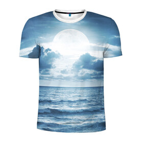 Мужская футболка 3D спортивная с принтом Солнце садится в Екатеринбурге, 100% полиэстер с улучшенными характеристиками | приталенный силуэт, круглая горловина, широкие плечи, сужается к линии бедра | луна | море | ночь | пейзаж