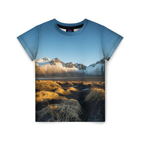 Детская футболка 3D с принтом Горный хребет в Екатеринбурге, 100% гипоаллергенный полиэфир | прямой крой, круглый вырез горловины, длина до линии бедер, чуть спущенное плечо, ткань немного тянется | горы | небо | пейзаж | скалы | хребет