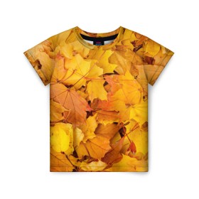 Детская футболка 3D с принтом Золотая листва в Екатеринбурге, 100% гипоаллергенный полиэфир | прямой крой, круглый вырез горловины, длина до линии бедер, чуть спущенное плечо, ткань немного тянется | жёлтый осень | золото | листья